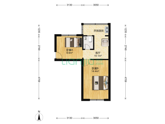 拖拉机宿舍 2室1厅1卫 44平方