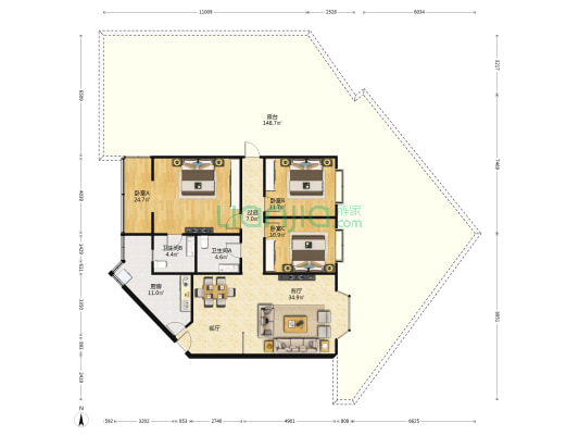 佳春苑 3室1厅2卫 128平方