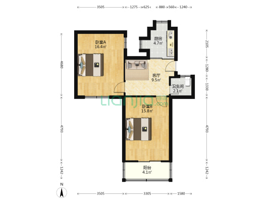 北街26号 2室1厅1卫 62平方