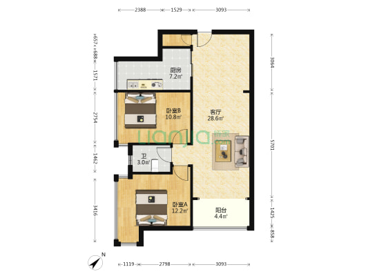 山海阳光园二期 2室1厅1卫 63平方