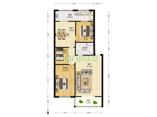 垣豪小区 3室2厅1卫 109平方