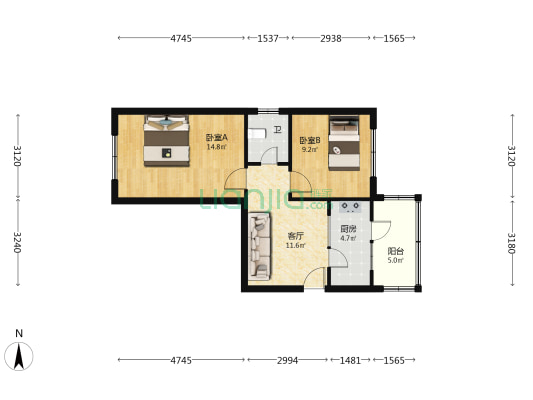 天光小区 2室1厅1卫 58平方