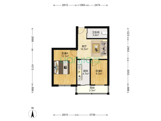 洪湖小区 2室1厅1卫 53平方