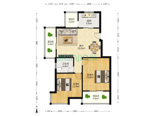 山居花园 2室1厅1卫 86平方