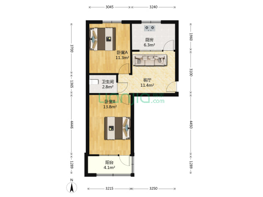 翡翠大楼 2室1厅1卫 59平方