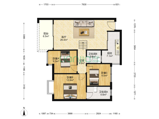 瑞丰花苑 3室1厅2卫 98平方