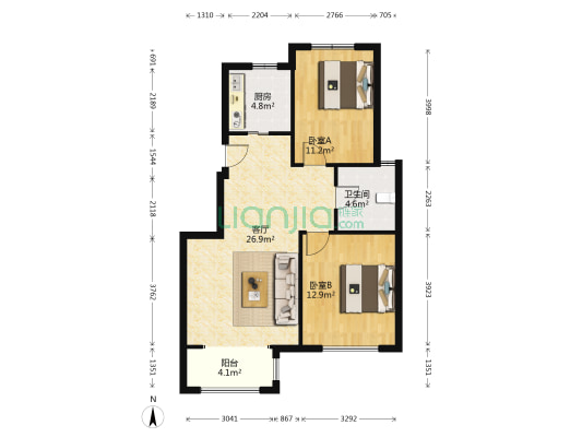 天津华侨城嘉水苑 2室1厅1卫 87平方