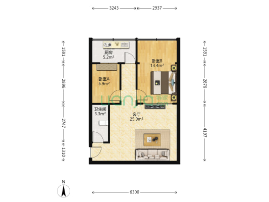 市政家属院（中山林） 2室1厅1卫 67平方