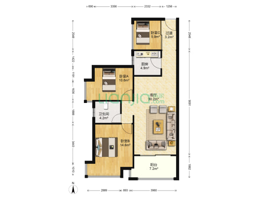 五矿格澜郡 3室1厅1卫 89平方
