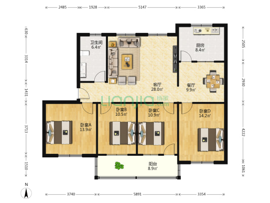 文峰新村 4室2厅1卫 128平方