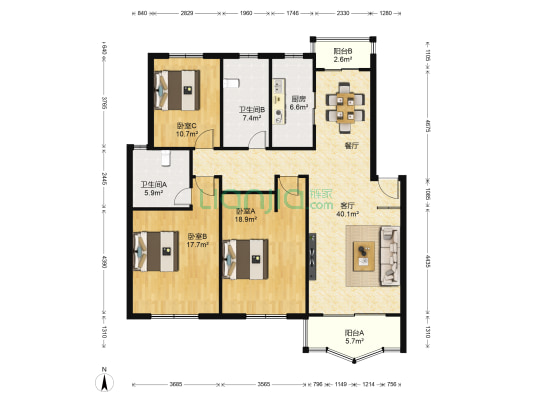 桃园小区(嘉定) 3室1厅2卫 135平方