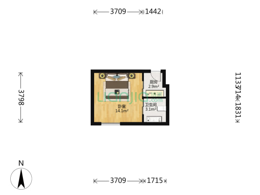 八一花园 1室0厅1卫 29平方