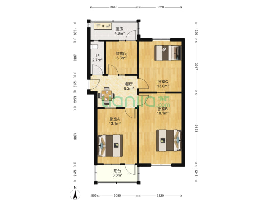 幸福街社区 3室1厅1卫 78平方