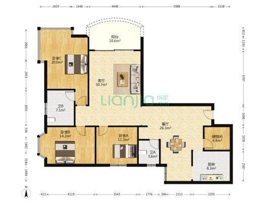海韵名邸 3室2厅2卫 159平方