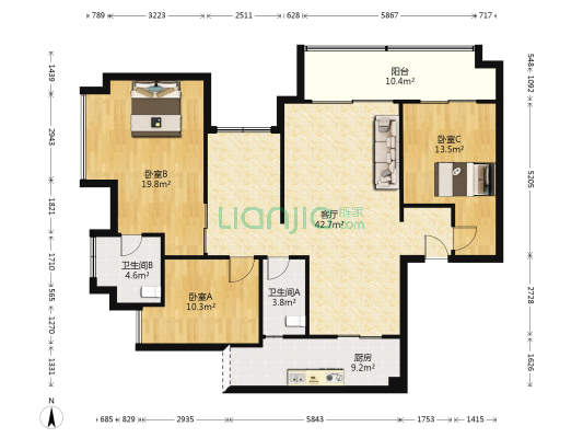 华宇龙州府 3室1厅2卫 144平方