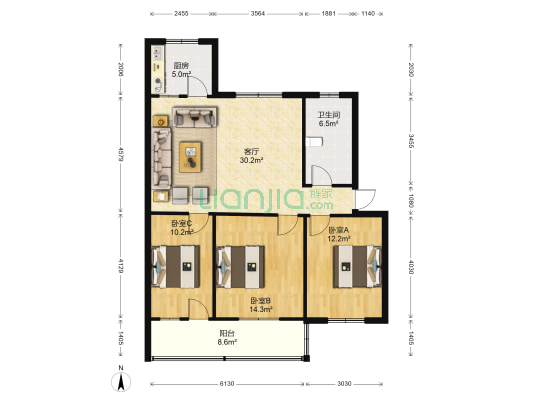 悦泉新村 3室1厅1卫 101平方