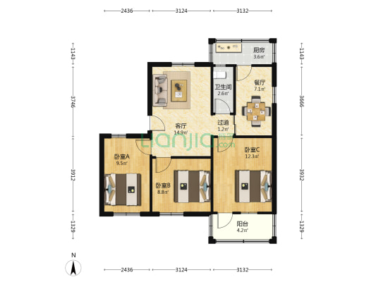 有色金属研究院东生活区 3室2厅1卫 79平方
