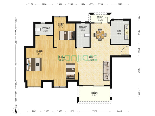 新长江林肯国际城 3室1厅2卫 127平方