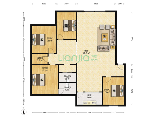 光华双语学校住宅区 4室1厅2卫 186平方
