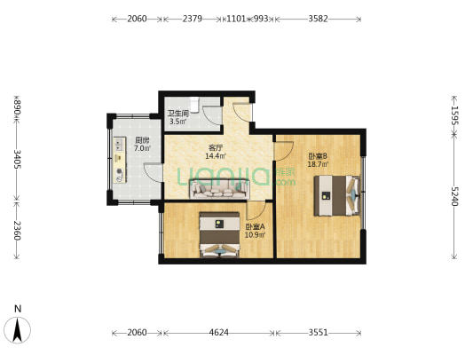 联草小区东区 2室1厅1卫 67平方