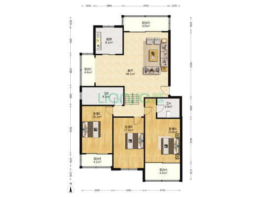 万丽花园 3室1厅2卫 155平方