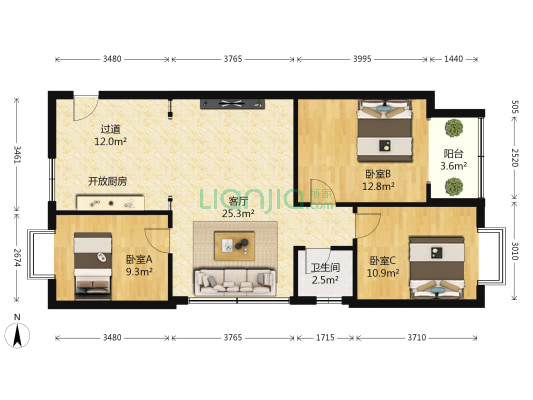 巴陵尚品 3室1厅1卫 92平方