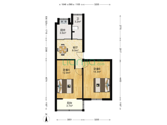 苜蓿园东街6号 2室1厅1卫 60平方