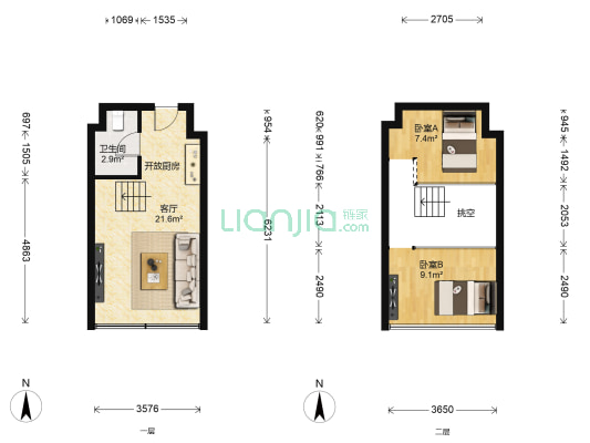 新建区新城吾悦广场 2室1厅1卫 43平方