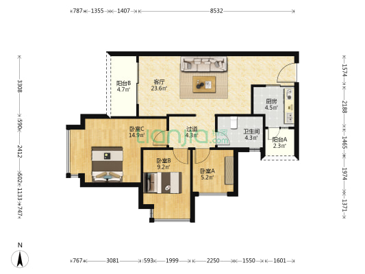 御璟湖山云极 3室1厅1卫 92平方