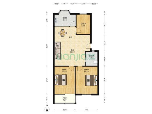 普发公寓 3室1厅1卫 97平方
