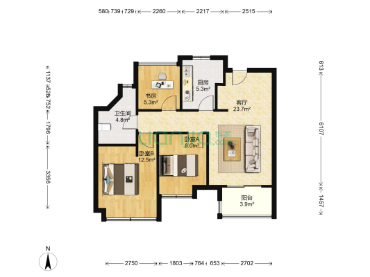 万科梦想派 3室1厅1卫 85平方