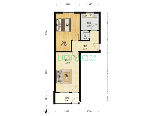 王官庄666号 1室1厅1卫 56平方