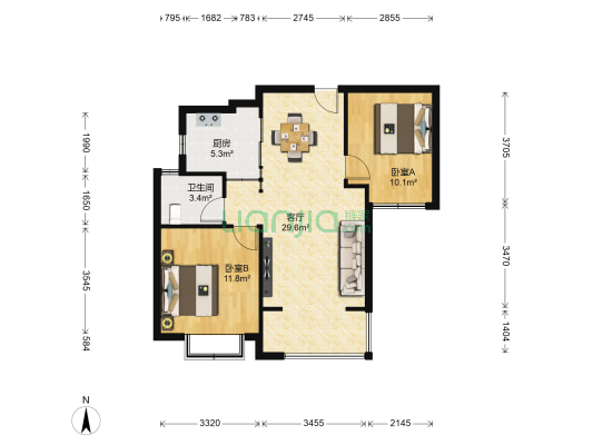 绿地之窗国际花都五期 2室1厅1卫 80平方