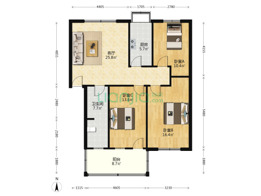 驿珠小区 3室1厅1卫 102平方