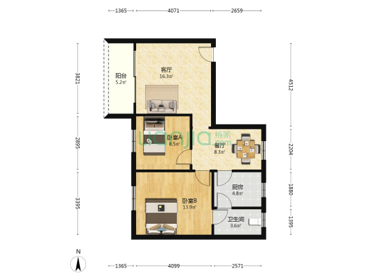 金宜居 2室2厅1卫 76平方