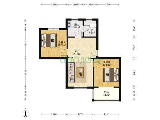 景芳四区 2室1厅1卫 66平方