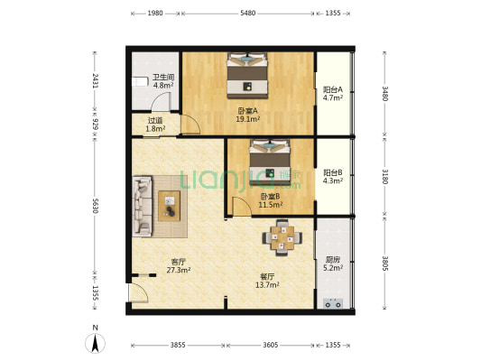 立新街家属楼 2室2厅1卫 110平方