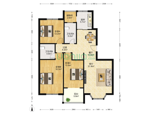 都市郦景 3室2厅2卫 137平方