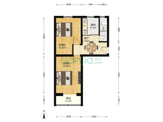复兴路81号院 2室1厅1卫 59平方