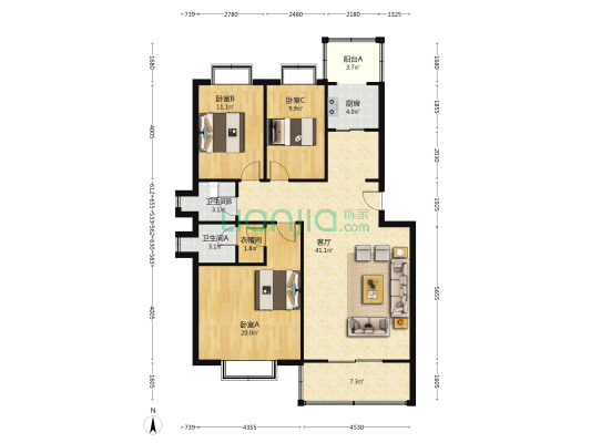 华阳公寓 中间好楼层 价格可议 南北通透格局-户型图