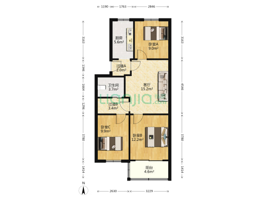 紫竹林3号 3室1厅1卫 80平方