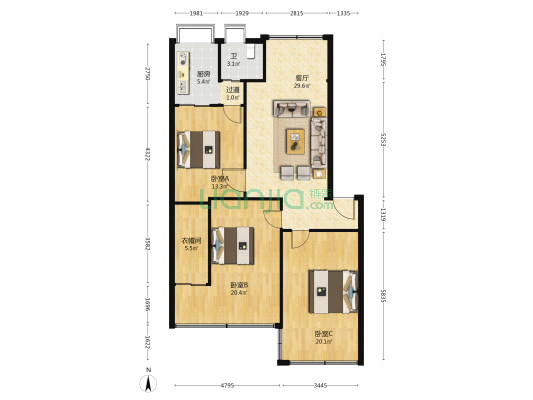 金沙花园 3室1厅1卫 121平方