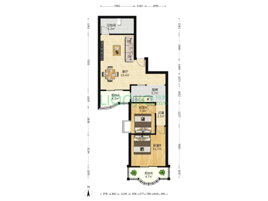 逸景居 2室1厅1卫 76平方