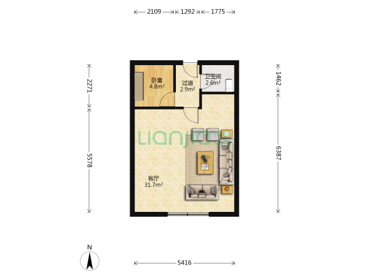 假日公寓 1室1厅1卫 56平方