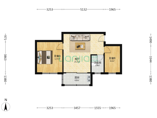 新建苑小区 2室1厅1卫 56平方