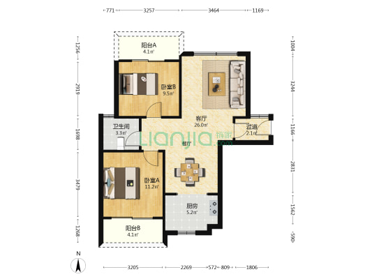 水渡家园 2室1厅1卫 84平方