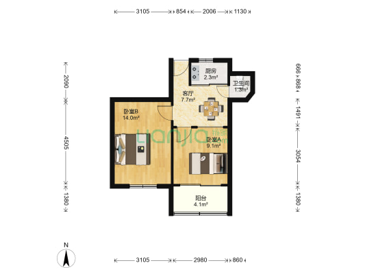 大庄新村 2室1厅1卫 51平方