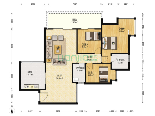 雅仕居二期 3室1厅2卫 119平方