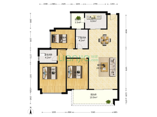 越秀星汇品峰 3室2厅2卫 112平方