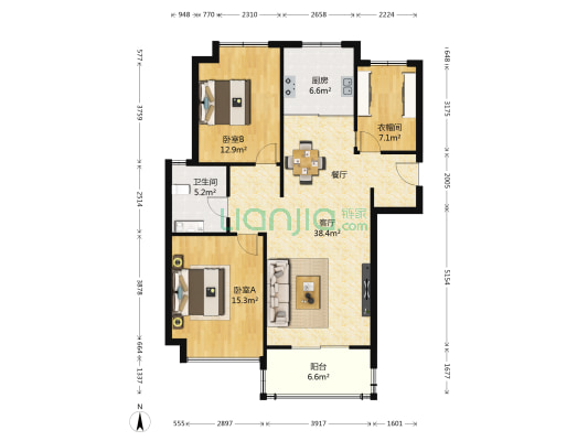 合生财富海景公馆 2室1厅1卫 121平方